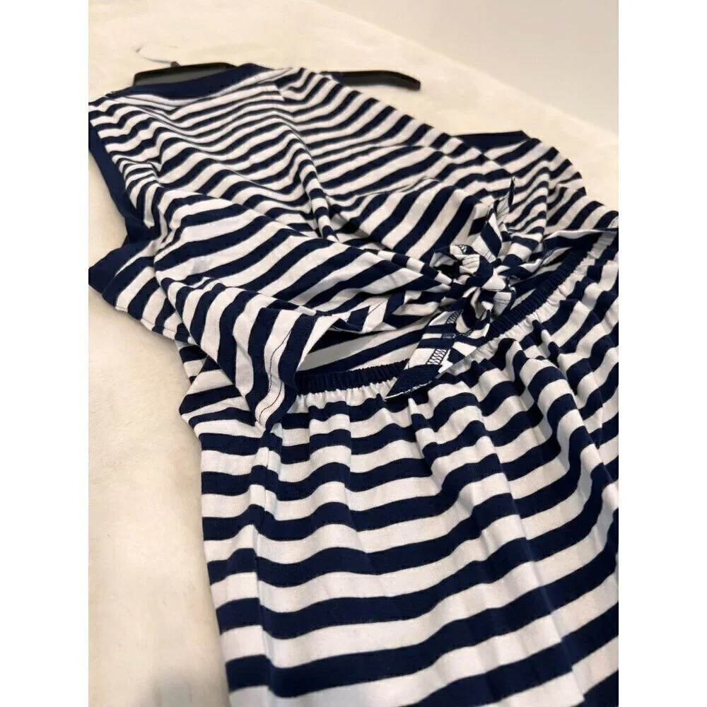 New J. Crew Size S Navy and White Striped Tie Back Knit Midi Dress BR906